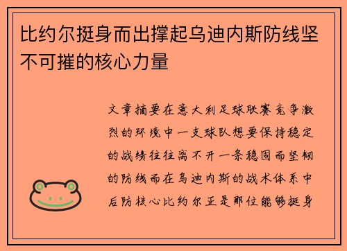 比约尔挺身而出撑起乌迪内斯防线坚不可摧的核心力量